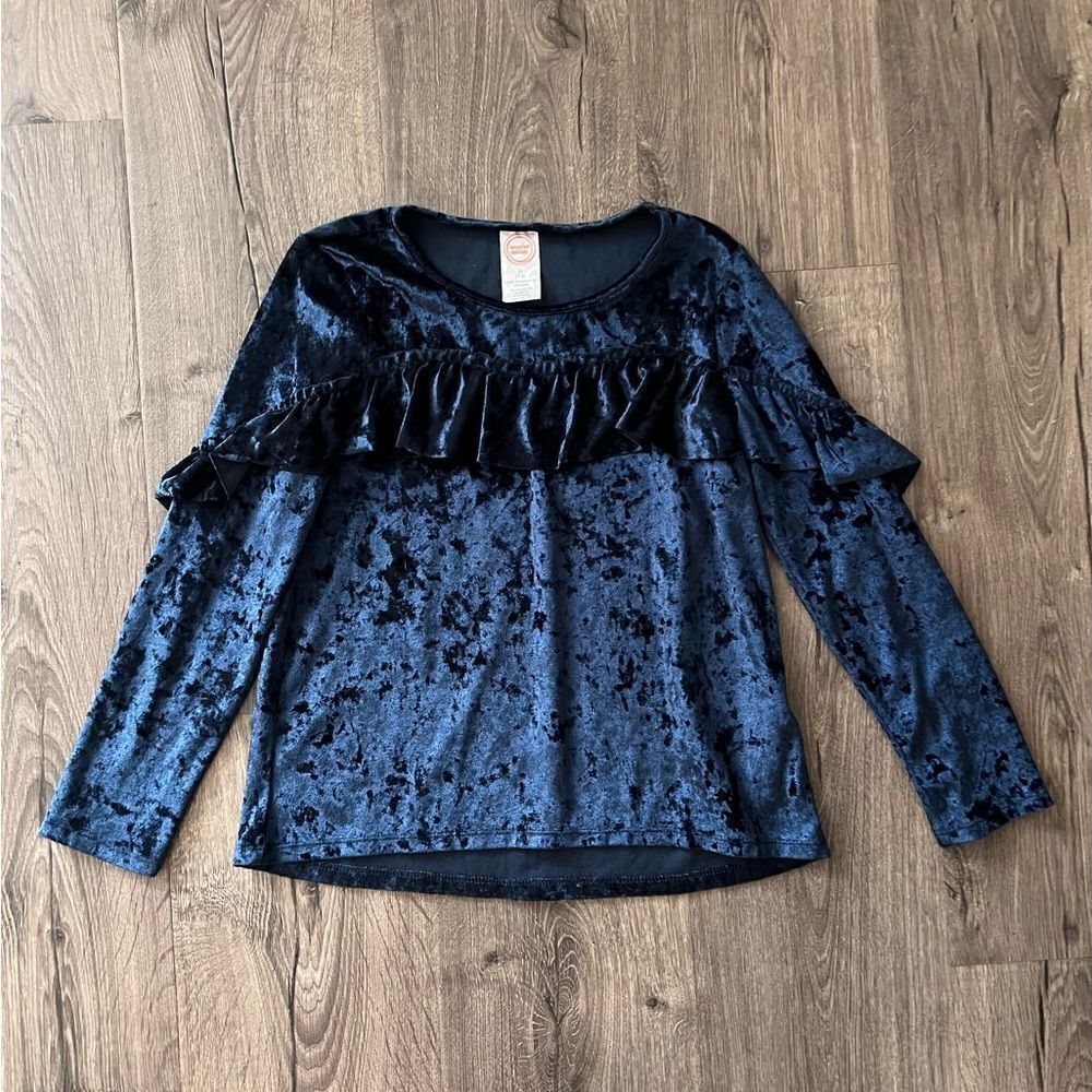 Wonder Nation Girls' Ruffled Velvet Long Sleeve Top size 7/8